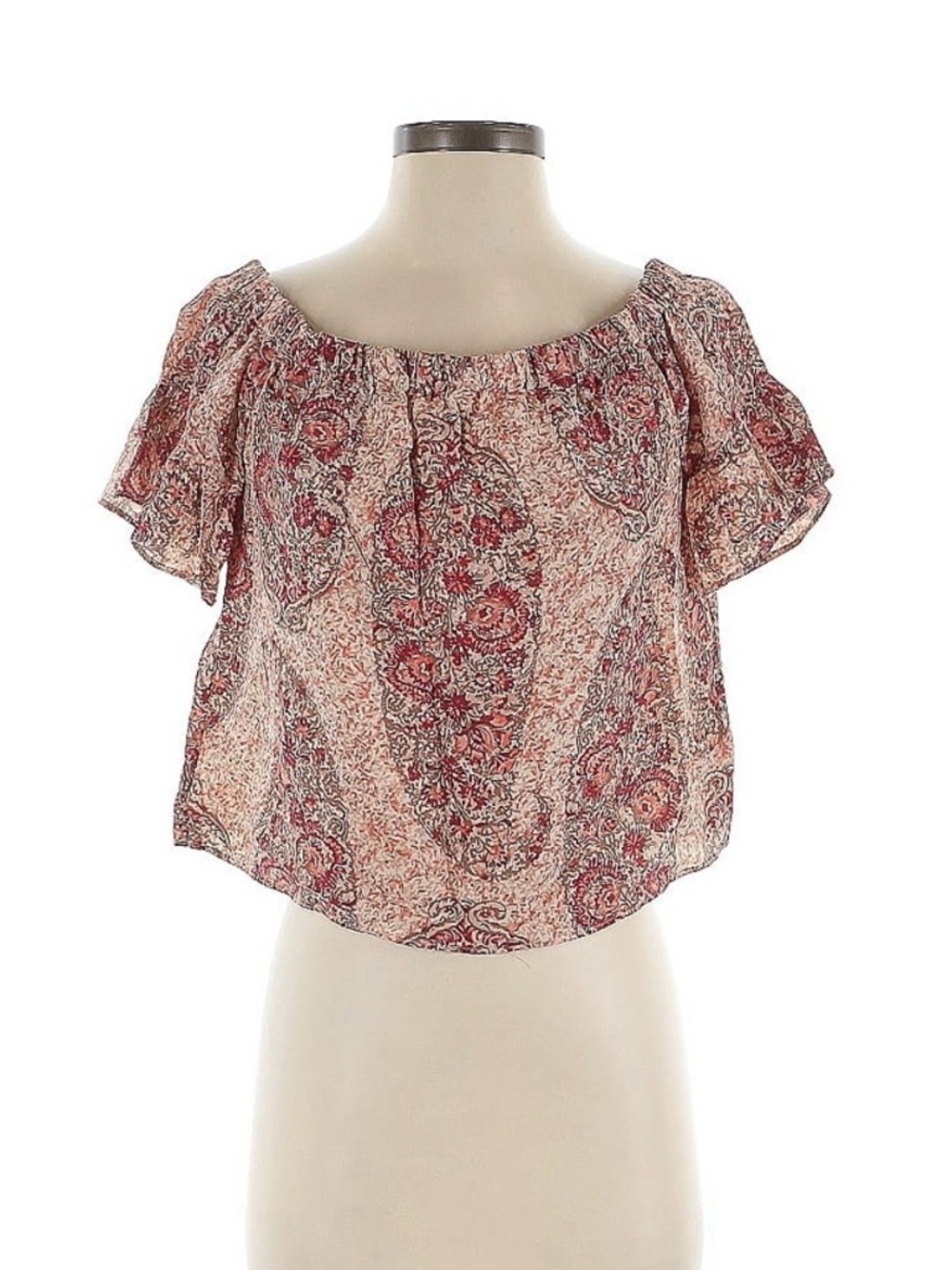 Madewell Rust Floral Off-Shoulder Crop Top